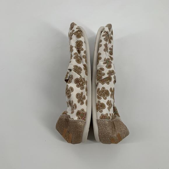 Toms Gingerbread Print Slip On Canvas Loafers Size 6 Womens White Gold Christmas - Picture 4 of 8